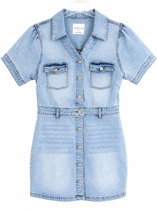 Celebrity Pink Dresses & Skirts - Celebrity Pink Light Blue Denim Button-Front Mini Dress